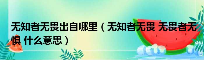 无知者无畏出自哪里 无知者无畏 无畏者无惧 什么意思