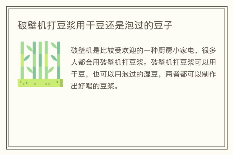 破壁机打豆浆用干豆还是泡过的豆子
