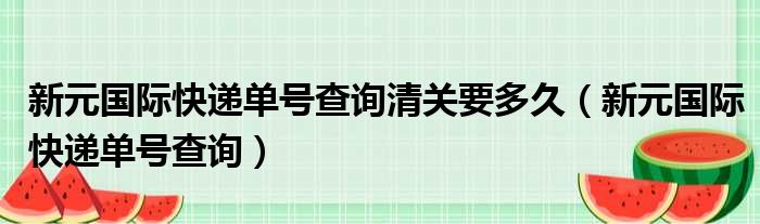 新元国际快递单号查询清关要多久 新元国际快递单号查询