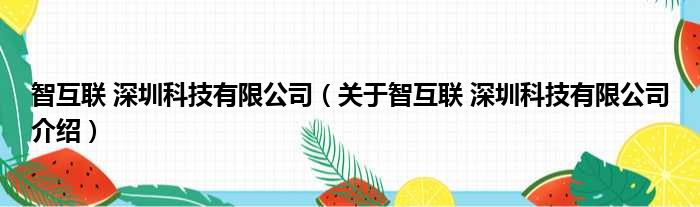智互联 深圳科技有限公司 关于智互联 深圳科技有限公司介绍