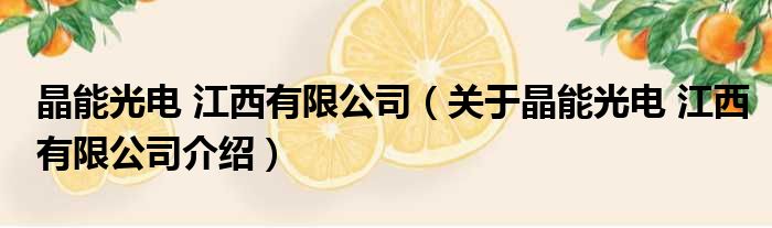晶能光电 江西有限公司 关于晶能光电 江西有限公司介绍