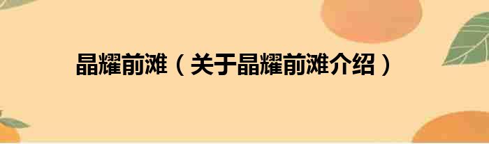 晶耀前滩 关于晶耀前滩介绍