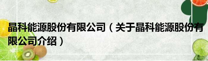晶科能源股份有限公司 关于晶科能源股份有限公司介绍