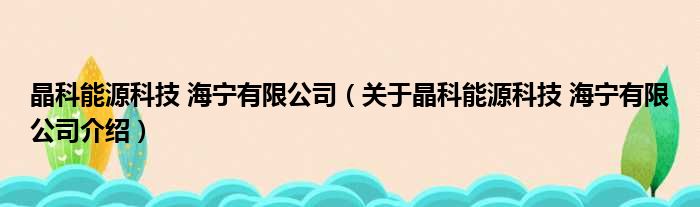 晶科能源科技 海宁有限公司 关于晶科能源科技 海宁有限公司介绍