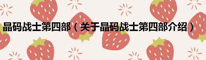 晶码战士第四部 关于晶码战士第四部介绍