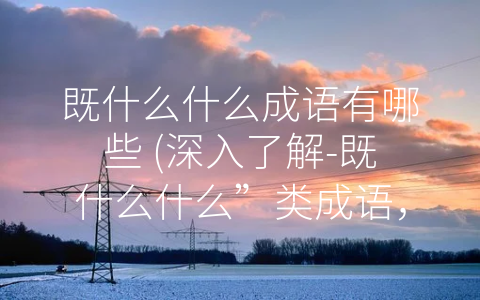 既什么什么成语有哪些 (深入了解-既什么什么”类成语，提升汉语表达水平)
