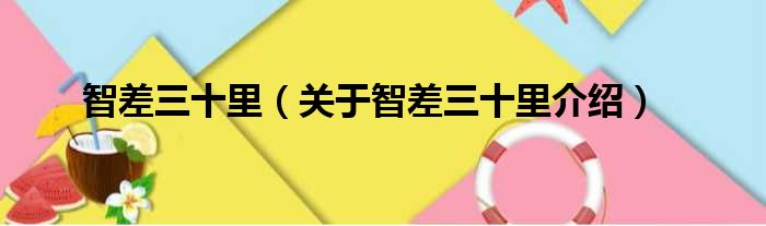 智差三十里 关于智差三十里介绍