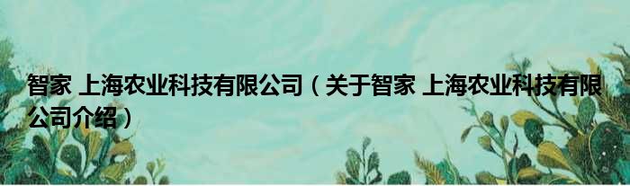 智家 上海农业科技有限公司 关于智家 上海农业科技有限公司介绍