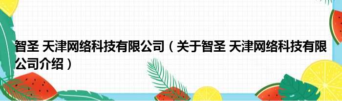 智圣 天津网络科技有限公司 关于智圣 天津网络科技有限公司介绍