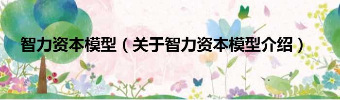 智力资本模型 关于智力资本模型介绍