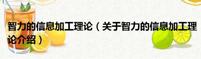 智力的信息加工理论 关于智力的信息加工理论介绍