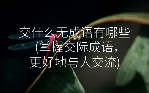 交什么无成语有哪些 (掌握交际成语，更好地与人交流)