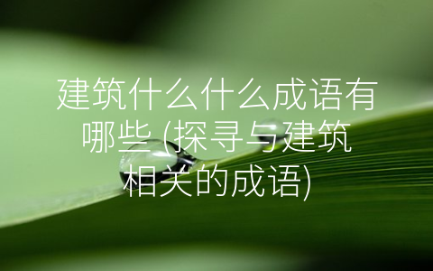 建筑什么什么成语有哪些 (探寻与建筑相关的成语)