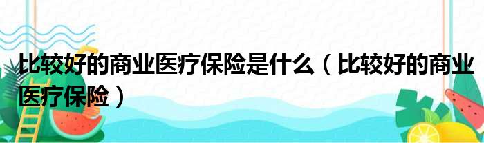 比较好的商业医疗保险是什么 比较好的商业医疗保险