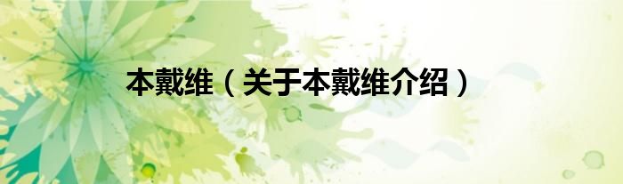 本戴维 关于本戴维介绍