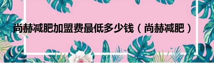 尚赫减肥加盟费最低多少钱 尚赫减肥
