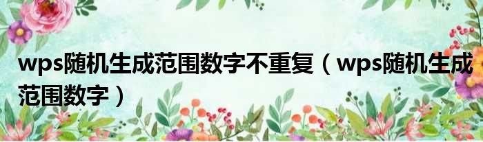 wps随机生成范围数字不重复 wps随机生成范围数字