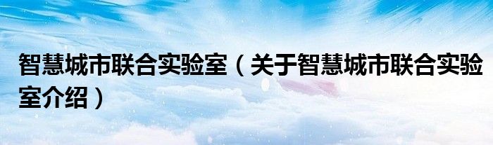 智慧城市联合实验室 关于智慧城市联合实验室介绍