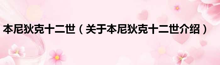 本尼狄克十二世 关于本尼狄克十二世介绍
