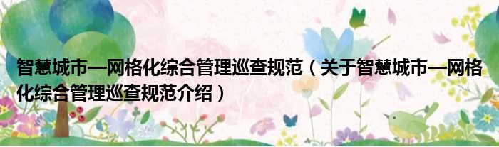 智慧城市—网格化综合管理巡查规范 关于智慧城市—网格化综合管理巡查规范介绍