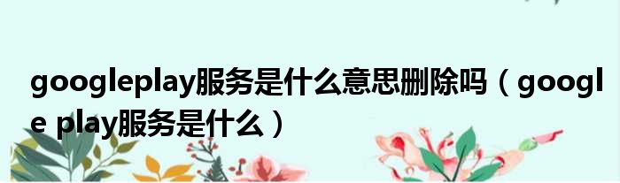 googleplay服务是什么意思删除吗 google play服务是什么