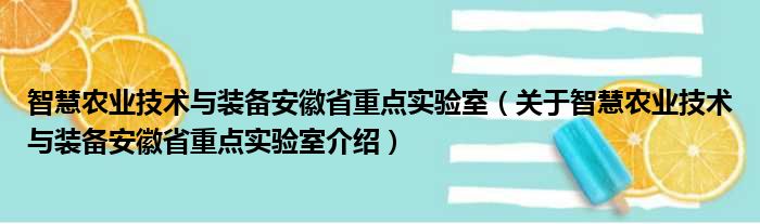 智慧农业技术与装备安徽省重点实验室 关于智慧农业技术与装备安徽省重点实验室介绍