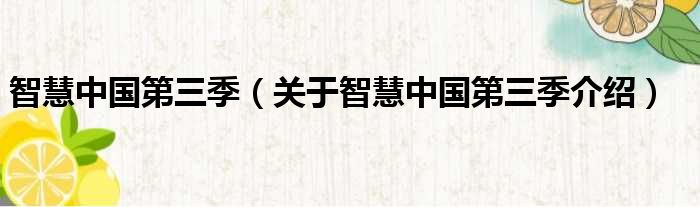 智慧中国第三季 关于智慧中国第三季介绍
