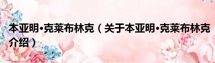 本亚明·克莱布林克 关于本亚明·克莱布林克介绍