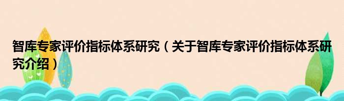 智库专家评价指标体系研究 关于智库专家评价指标体系研究介绍