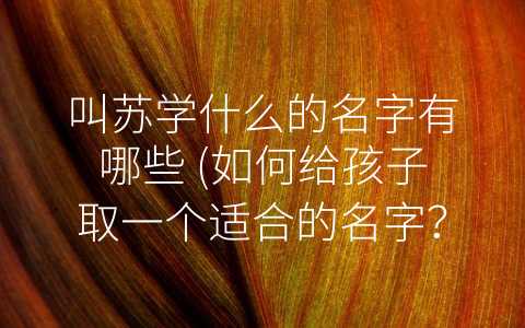 叫苏学什么的名字有哪些 (如何给孩子取一个适合的名字？)