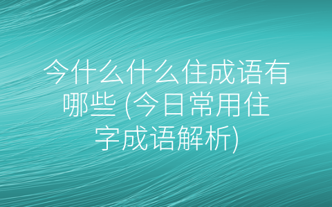 今什么什么住成语有哪些 (今日常用住字成语解析)