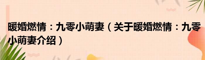 暖婚燃情：九零小萌妻 关于暖婚燃情：九零小萌妻介绍
