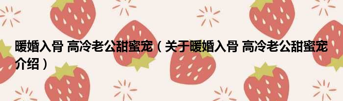 暖婚入骨 高冷老公甜蜜宠 关于暖婚入骨 高冷老公甜蜜宠介绍