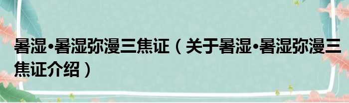 暑湿·暑湿弥漫三焦证 关于暑湿·暑湿弥漫三焦证介绍