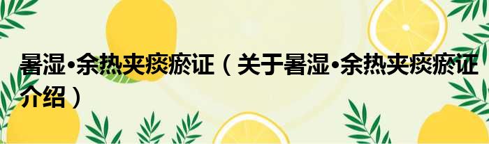 暑湿·余热夹痰瘀证 关于暑湿·余热夹痰瘀证介绍