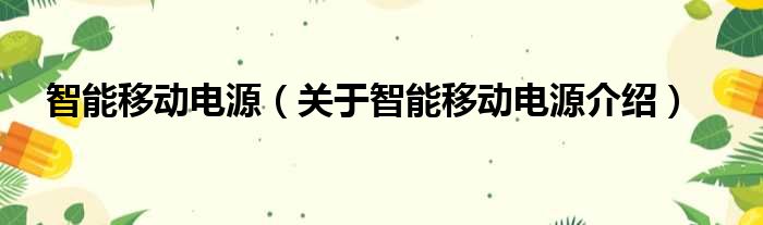 智能移动电源 关于智能移动电源介绍