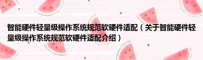 智能硬件轻量级操作系统规范软硬件适配 关于智能硬件轻量级操作系统规范软硬件适配介绍