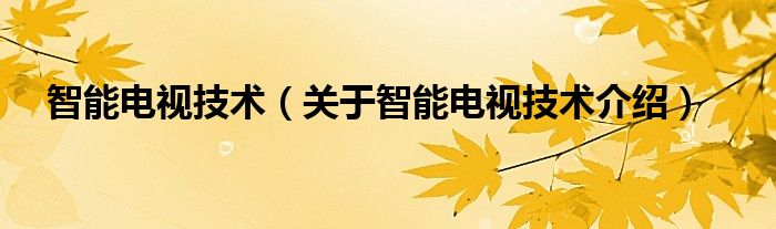 智能电视技术 关于智能电视技术介绍