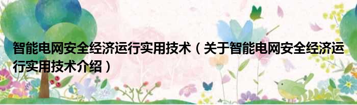 智能电网安全经济运行实用技术 关于智能电网安全经济运行实用技术介绍