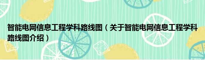 智能电网信息工程学科路线图 关于智能电网信息工程学科路线图介绍