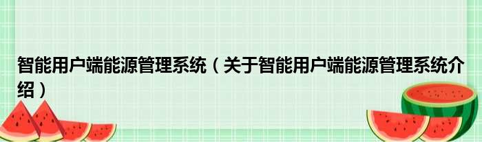 智能用户端能源管理系统 关于智能用户端能源管理系统介绍