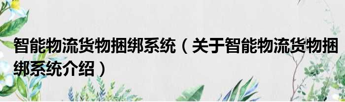 智能物流货物捆绑系统 关于智能物流货物捆绑系统介绍