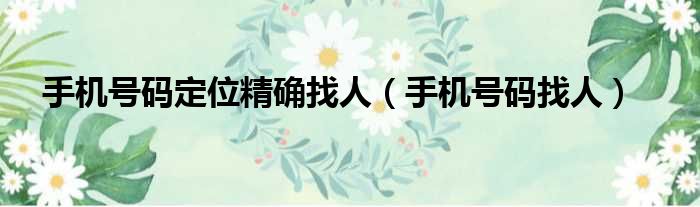 手机号码定位精确找人 手机号码找人