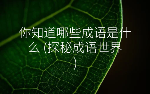 你知道哪些成语是什么 (探秘成语世界)