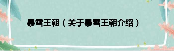 暴雪王朝 关于暴雪王朝介绍