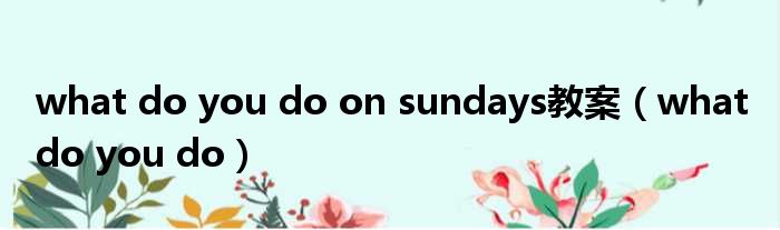 what do you do on sundays教案 what do you do