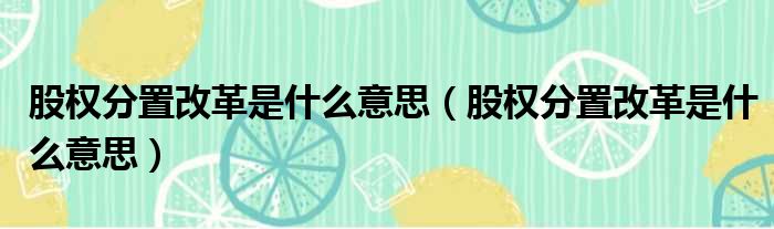 股权分置改革是什么意思 股权分置改革是什么意思