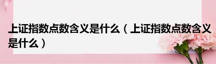 上证指数点数含义是什么 上证指数点数含义是什么