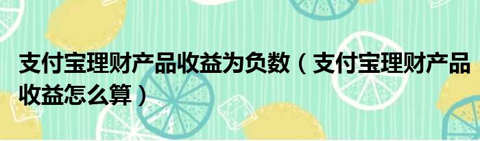 支付宝理财产品收益为负数 支付宝理财产品收益怎么算