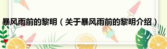 暴风雨前的黎明 关于暴风雨前的黎明介绍